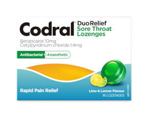 Codral DuoRelief Sore Throat Lozenges Lime & Lemon 16 lozenges