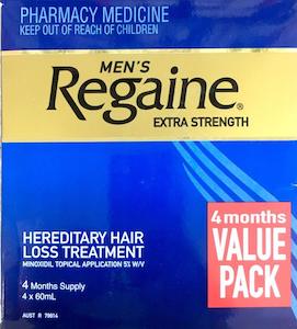 Pharmacy: Regaine Men's Extra Strength Minoxidil 5% 4 months 4 * 60 ml Pharmacy Medicine Quantity Restriction (1) Applies