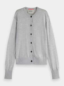 Jacquard Trim Crew Neck Cardi | Grey Melange