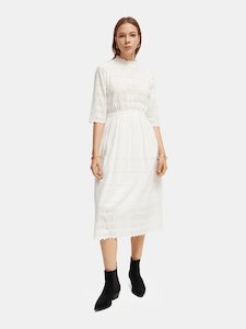 Clothing: Midi Broderie Dress | Off White