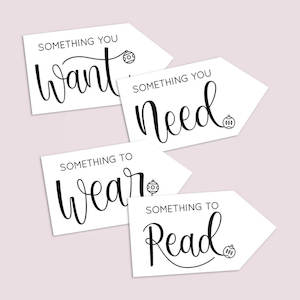 Want, Need, Wear, Read Printable Gift Tags