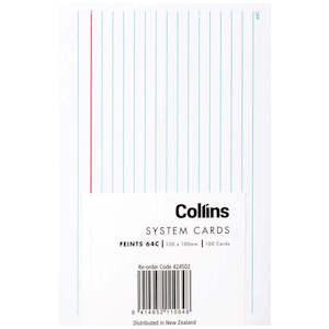 System Cards Collins 6X4 Feints Pk 100