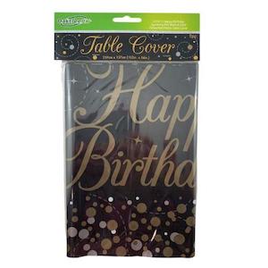 Partyware: Table Cover Sparkle Fizz Black & Gold Birthday #AP635913