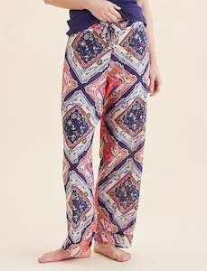 Cotton Silk Florals: Marine Full Length Pant