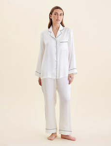 Bridal Sleepwear: Sylvie Silk Piped Full Length PJ