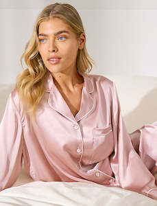 Sylvie Silk Piped Full Length PJ