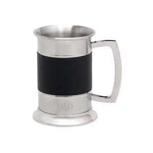 Stainless Steel Tankard Black Leather - Stylish Engraved Gift