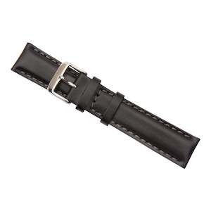 Black Stitched Oil Calf Leather Watch Band