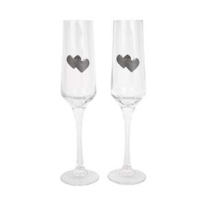 Glass Champagne Flutes Hearts - Twin Pack