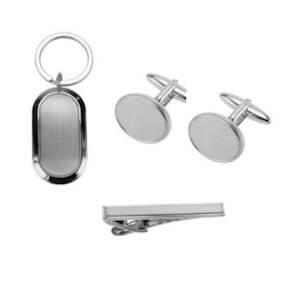 Two-Toned Gift Set - Key Ring, Tie Bar & Cufflinks Personalized