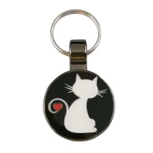 Restaurant: White Cat Red Heart Pet Tag