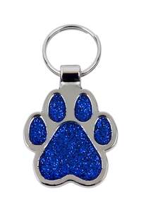 Blue Glitter Paw Print Pet Tag