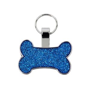 Blue Glitter Dog Bone Pet Tag - Personalised Pet ID Tag