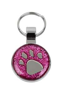 Pink Glitter Paw Print - Cat ID Tag - Engraved by Mister Minit