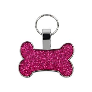 Pink Glitter Bone Dog Tag - Engraved Pet ID Tag - Mister Minit