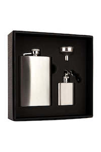 Brushed Stainless Steel Hipflask and Keyring Flask Set