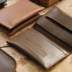 Leather Folded Card Wallet - Brown