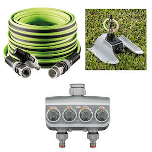 Garden Tap Timers: Set & Forget Garden Bundle | Sprinkler | 20m Hose | 2 Outlet Timer