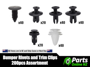 Automotive Bumper Guard Liner Rivets and Trim Clips - 200 Piece Bulk Assortment