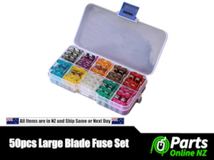 50pcs Large Blade Fuse Assortment Box 2A 3A 5A 7.5A 10A 15A 20A 25A 30A 35A