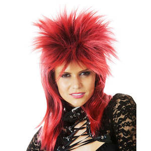 80s Spiky Punk Mullet Wig Red and Black