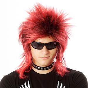 80s Spiky Punk Mullet Wig Red and Black