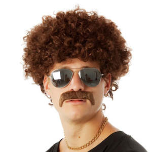 Costume hiring: Buy 70s Fro and Mo Set Brown