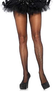 Spandex Sheer Tights with Rhinestone Leg Accent