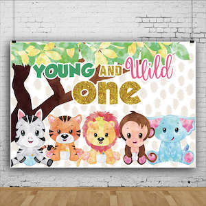 Safari Backdrop - Young and Wild One Cute