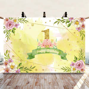 1st Birthday Backdrop - 1st Happy Birthday Floral