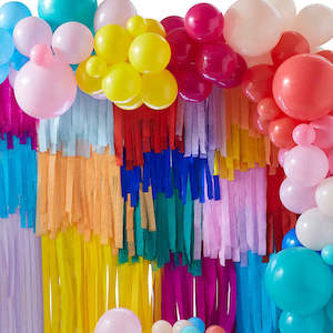 Gift: Brights - Mix It Up Backdrop Kit Layered Streamers & Balloon Arch Brights Balloon Garland