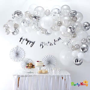 Gift: Balloon Garland Arch Silver, White and Confetti