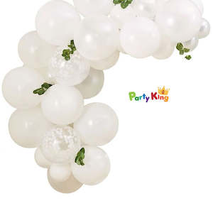 White Balloon Garland With Foliage