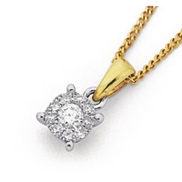 9ct, Diamond Cluster Pendant Total Diamond Weight=.17ct