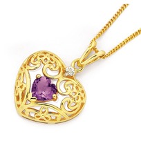 9ct Amethyst & Diamond Heart Pendant