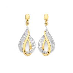 9ct Gold Diamond Set Flame Drop Earrings