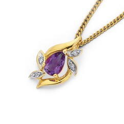 9ct Gold Amethyst & Diamond Pendant