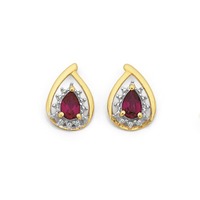 Jewellery: 9ct synthetic ruby &. Diamond earrings