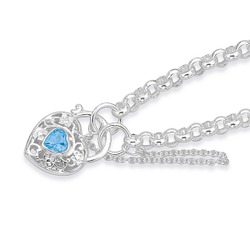 Sterling silver 19cm belcher bracelet with blue topaz padlock