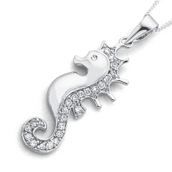 Sterling silver cubic zirconia seahorse pendant