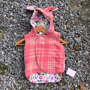 Building supplies: Size 1 Vibrant pink and white tartan with white floral and bunny ears