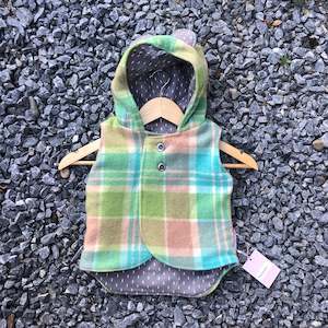 Teal, brown, green and white tartan wool vest