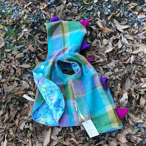 Building supplies: Size 3 Teal, purple and brown tartan with teal butterflies and spikes