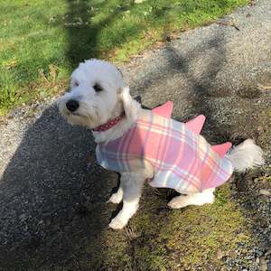 Building supplies: Pink, blue and white tartan animal vest