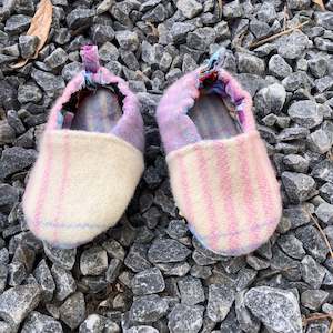 Pink, Blue and White Little Tartan Wool Slippers