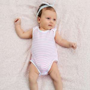 Organic Cotton Singlet Bodysuit – Pink and White Stripes