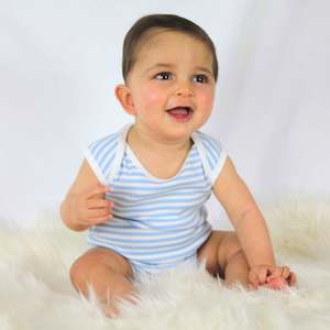 Organic Cotton Singlet Bodysuit – Blue and White Stripes