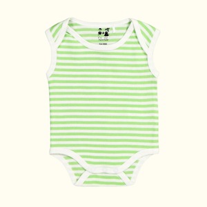 Organic Cotton Singlet Bodysuit – Green and White Stripes