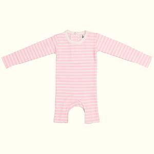 Organic Cotton Short-leg Jumpsuit – Pink and White Stripes