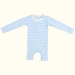 Organic Cotton Short-leg Jumpsuit – Blue and White Stripes